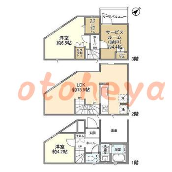 防音室のある楽器可 賃貸物件 2 SLDK 17.8万円の図面１