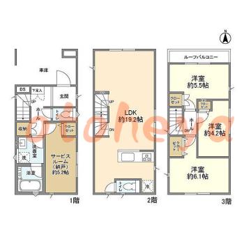 楽器可の賃貸物件 3SLDK 23.8万円の図面１