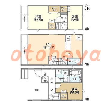 グランドピアノ可の賃貸物件 2SLDK 24.1万円の図面１