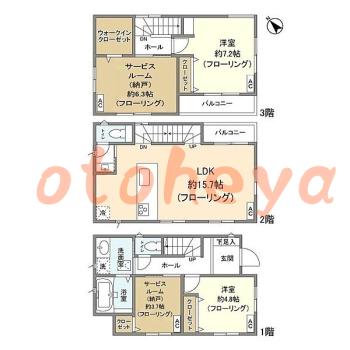 グランドピアノ可の賃貸物件 2 SLDK 22万円の図面１