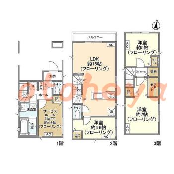 防音室のある楽器可 賃貸物件 3 SLDK 32.5万円の図面１
