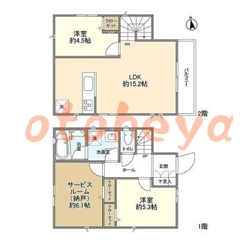 楽器可の賃貸物件 2SLDK 21.3万円の図面１