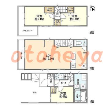 グランドピアノ可の賃貸物件 3LDK 23.8万円の図面１