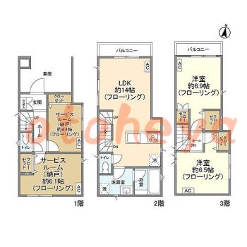 防音室のある楽器可 賃貸物件 2 SLDK 33.6万円の図面１