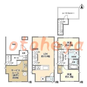 楽器可の賃貸物件 2 SLDK 24.6万円の図面１