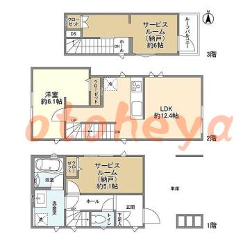 楽器可の賃貸物件 1 SLDK 24.8万円の図面１