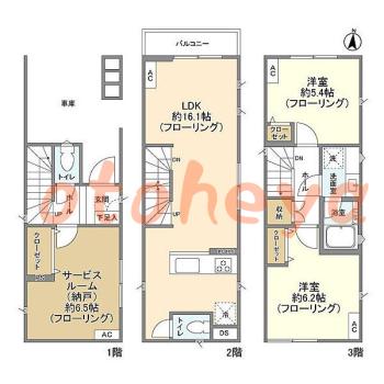 楽器可の賃貸物件 2 SLDK 19.4万円の図面１