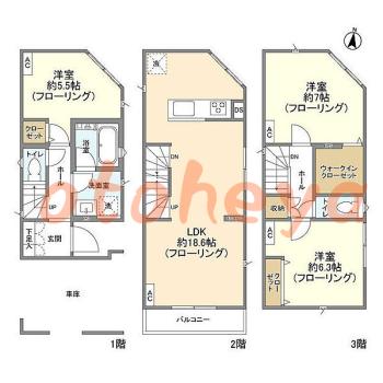 楽器可の賃貸物件 3 LDK 21.9万円の図面１