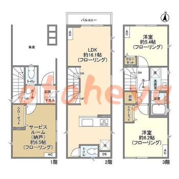 楽器可の賃貸物件 2 SLDK 19.4万円の図面１