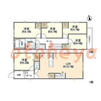 楽器可の賃貸物件 5 LDK 21.8万円の図面１