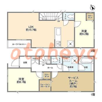 防音室のある楽器可 賃貸物件 2 SLDK 30.9万円の図面１