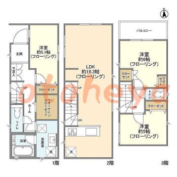 楽器可の賃貸物件 3 LDK 21.8万円の図面１