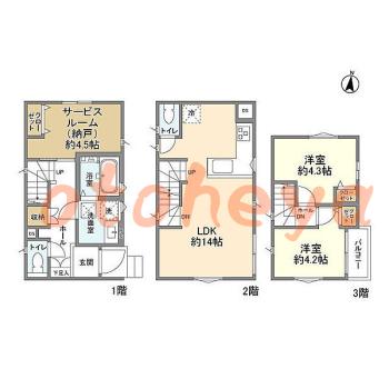 楽器可の賃貸物件 2 SLDK 19.1万円の図面１