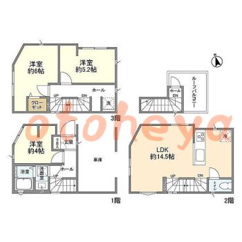 楽器可の賃貸物件 3 LDK 20.8万円の図面１