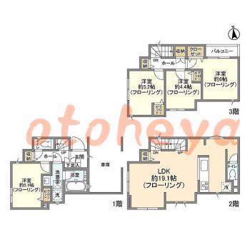 楽器可の賃貸物件 4 LDK 23.1万円の図面１