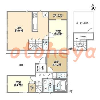 防音室のある楽器可 賃貸物件 2 SLDK 29.4万円の図面１