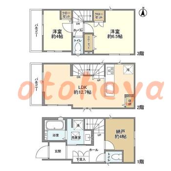 防音室のある楽器可 賃貸物件 2 SLDK 17.9万円の図面１