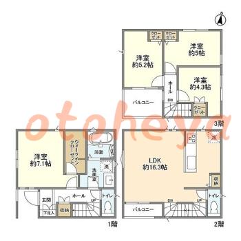 防音室のある楽器可 賃貸物件 4 LDK 21.8万円の図面１