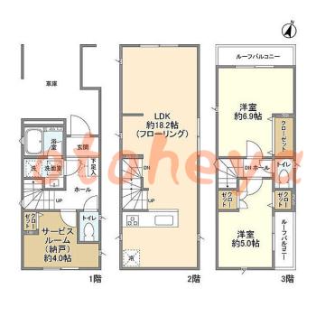 グランドピアノ可の賃貸物件 2 SLDK 18.9万円の図面１