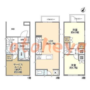 グランドピアノ可の賃貸物件 2 SLDK 22.7万円の図面１