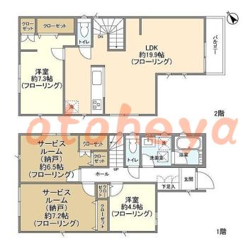 楽器可の賃貸物件 2 SLDK 34.9万円の図面１