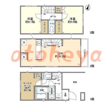 グランドピアノ可の賃貸物件 2SLDK 24.9万円の図面１