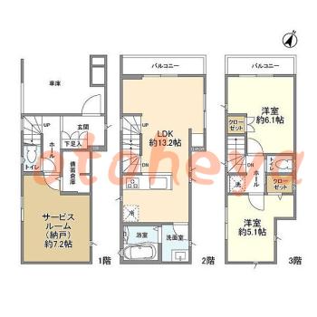 防音室のある楽器可 賃貸物件 2 SLDK 21.9万円の図面１