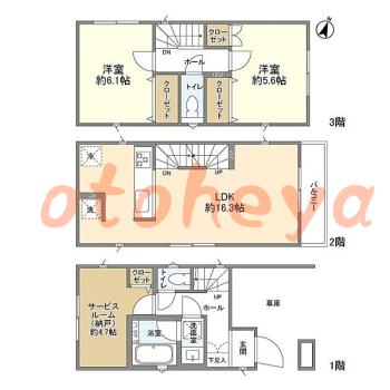 グランドピアノ可の賃貸物件 2 SLDK 21.8万円の図面１