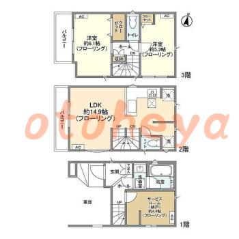 グランドピアノ可の賃貸物件 2 SLDK 21.9万円の図面１