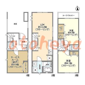 楽器可の賃貸物件 2 SLDK 19.9万円の図面１