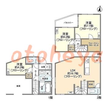 防音室のある楽器可 賃貸物件 3 LDK 21.6万円の図面１