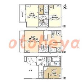 グランドピアノ可の賃貸物件 2 SLDK 21.9万円の図面１