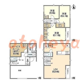 保証会社を利用可能な賃貸物件グランドピアノ可の賃貸物件 3SLDK 27.5万円の図面１