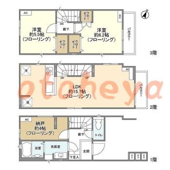 グランドピアノ可の賃貸物件 2SLDK 21.3万円の図面１