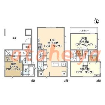 防音室のある楽器可 賃貸物件 2 SLDK 24.5万円の図面１