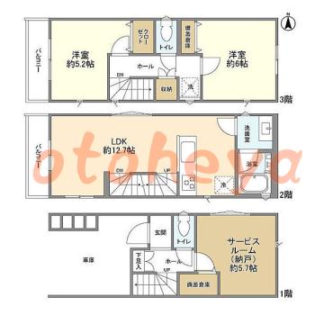 楽器可の賃貸物件 2 SLDK 17.8万円の図面１