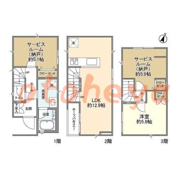 防音室のある楽器可 賃貸物件 1 SLDK 25.2万円の図面１