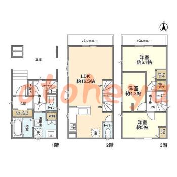 防音室のある楽器可 賃貸物件 3 LDK 18万円の図面１