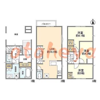 グランドピアノ可の賃貸物件 3 LDK 18.7万円の図面１
