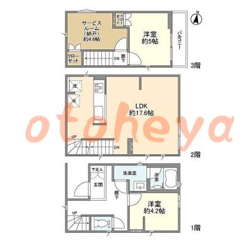 楽器可の賃貸物件 2 SLDK 21.4万円の図面１