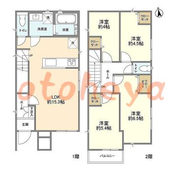 グランドピアノ可の賃貸物件 4 LDK 18.4万円の図面１