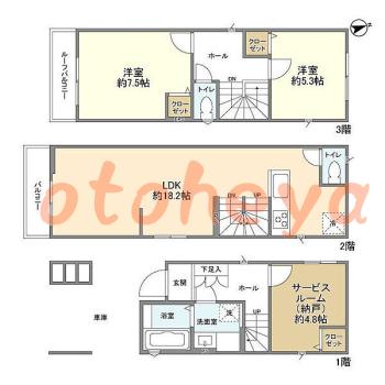 楽器可の賃貸物件 2 SLDK 20.3万円の図面１