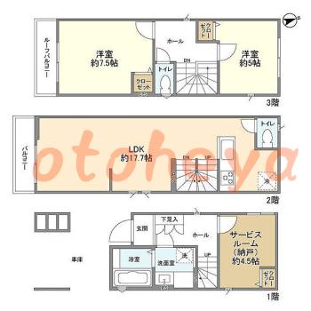 楽器可の賃貸物件 2 SLDK 20.2万円の図面１