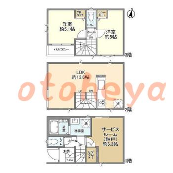 防音室のある楽器可 賃貸物件 2 SLDK 19.6万円の図面１