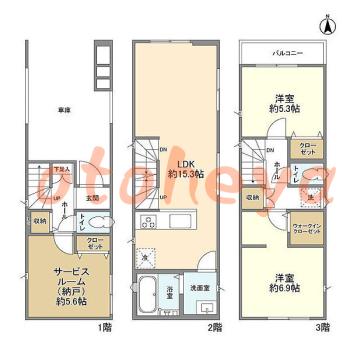 防音室のある楽器可 賃貸物件 2SLDK 26.8万円の図面１