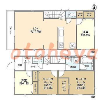 楽器可の賃貸物件 2SLDK 38万円の図面１