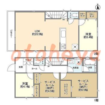 楽器可の賃貸物件 2 SLDK 35.4万円の図面１