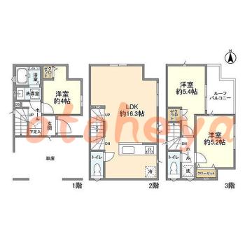 防音室のある楽器可 賃貸物件 3 LDK 19.2万円の図面１