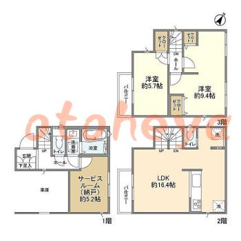 楽器可の賃貸物件 2 SLDK 17.4万円の図面１