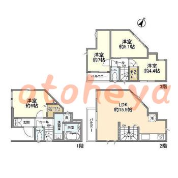 グランドピアノ可の賃貸物件 4 LDK 17.3万円の図面１